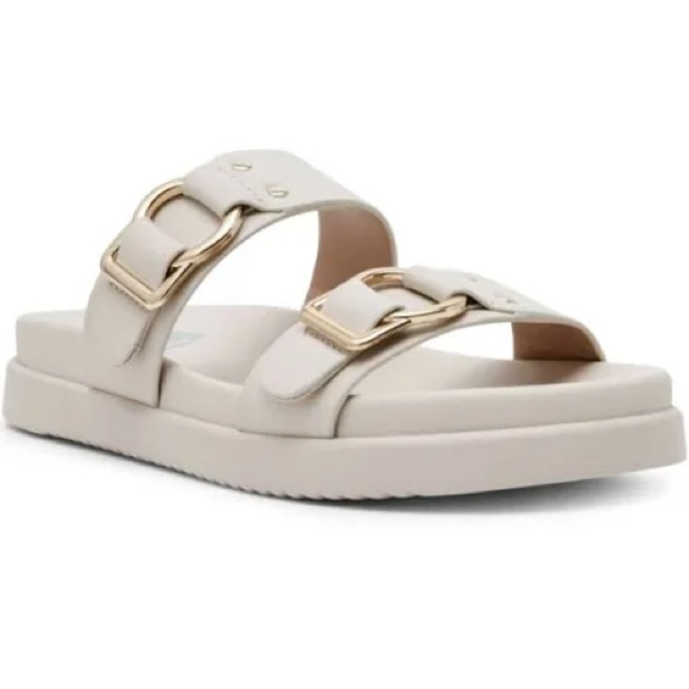 NIB DV Dolce Vita Women's Footbed Sandal Women's Cream Sandals with Gold Accents